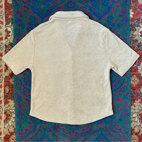 Gap Body Towel Terry beige button front short sleeve top - Picture 13 of 16